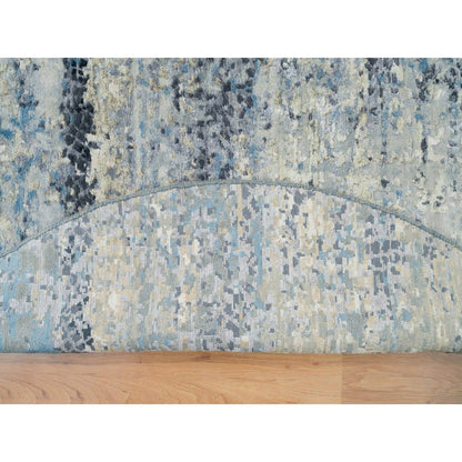 7'X7' Blue Gray Wool & Silk Hand Knotted Abstract Round Oriental Rug