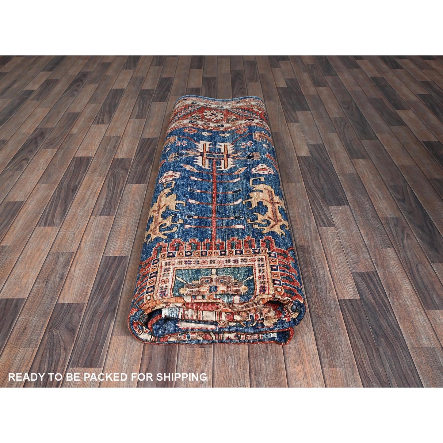 10'X13'10" Imperial Blue Heris All Over Design Soft Wool Hand Knotted Rug