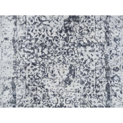 2'6"X6' Hand Knotted Gray Erased Farsian Design Wool/Silk Runner Rug