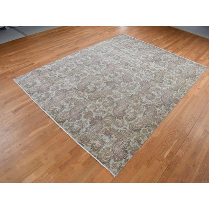 9'1"X12'3" Gray Agra With Paisley Design Pure Wool Hand Knotted Rug