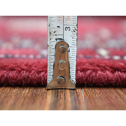 2'6"X9'1" Mori Bokara Deep And Rich Red Soft Wool Hand Knotted Runner Rug