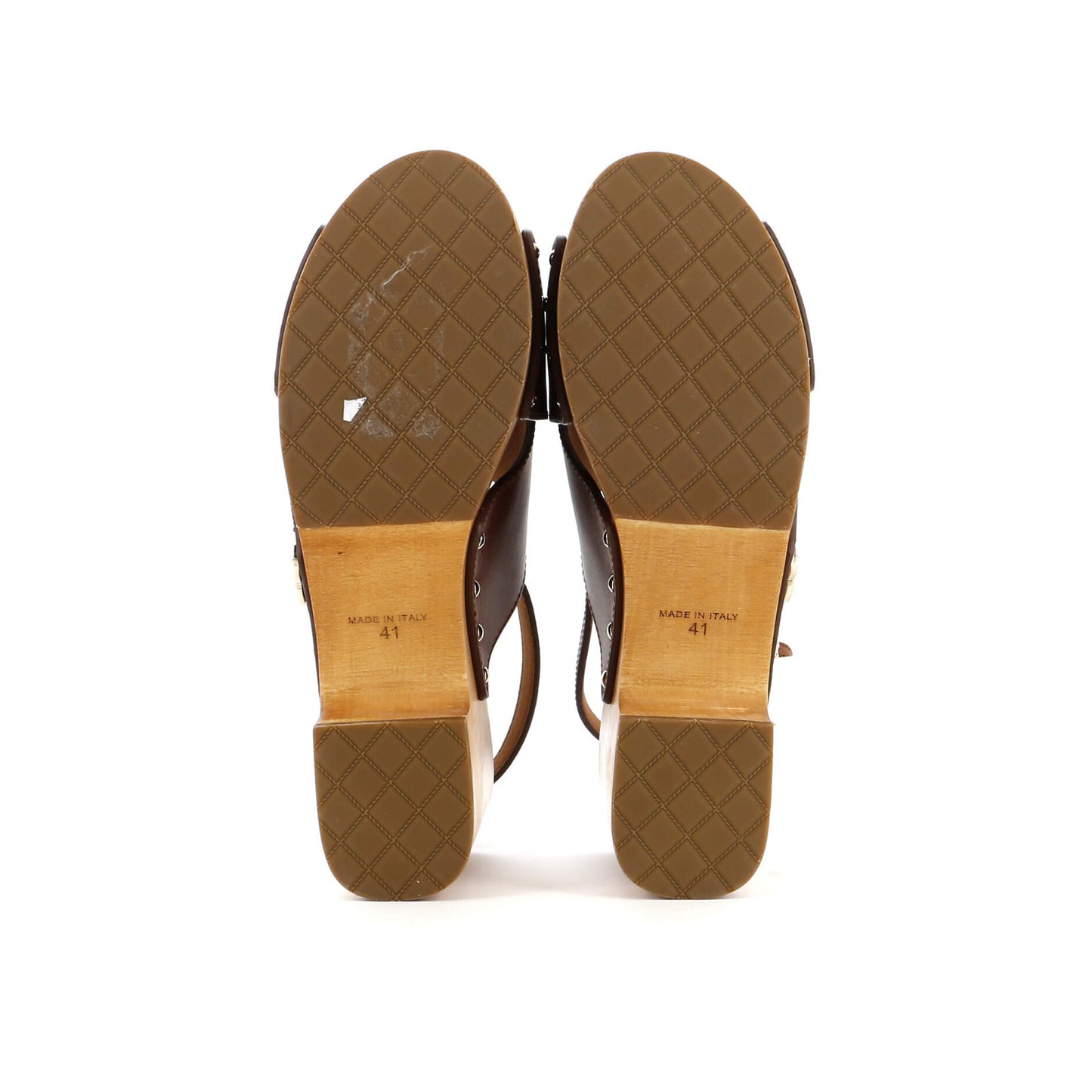 Chanel Women'S Cc Slingback Platform Wedge Sandals Leather And Wood