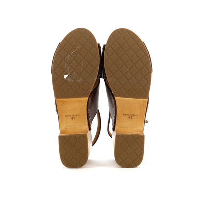 Chanel Women'S Cc Slingback Platform Wedge Sandals Leather And Wood