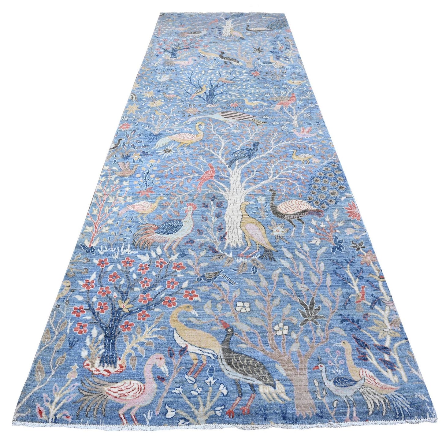 5'X14'8" Blue Hand Knotted Wool Tree Of Life Peshawar Wide Runner Rug