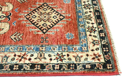 Handmade Kazak Runner Rug Rusty Red Tribal