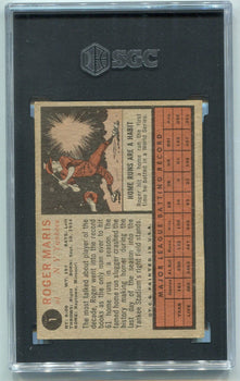 Roger Maris 1962 Topps Card #1 Sgc Graded 4