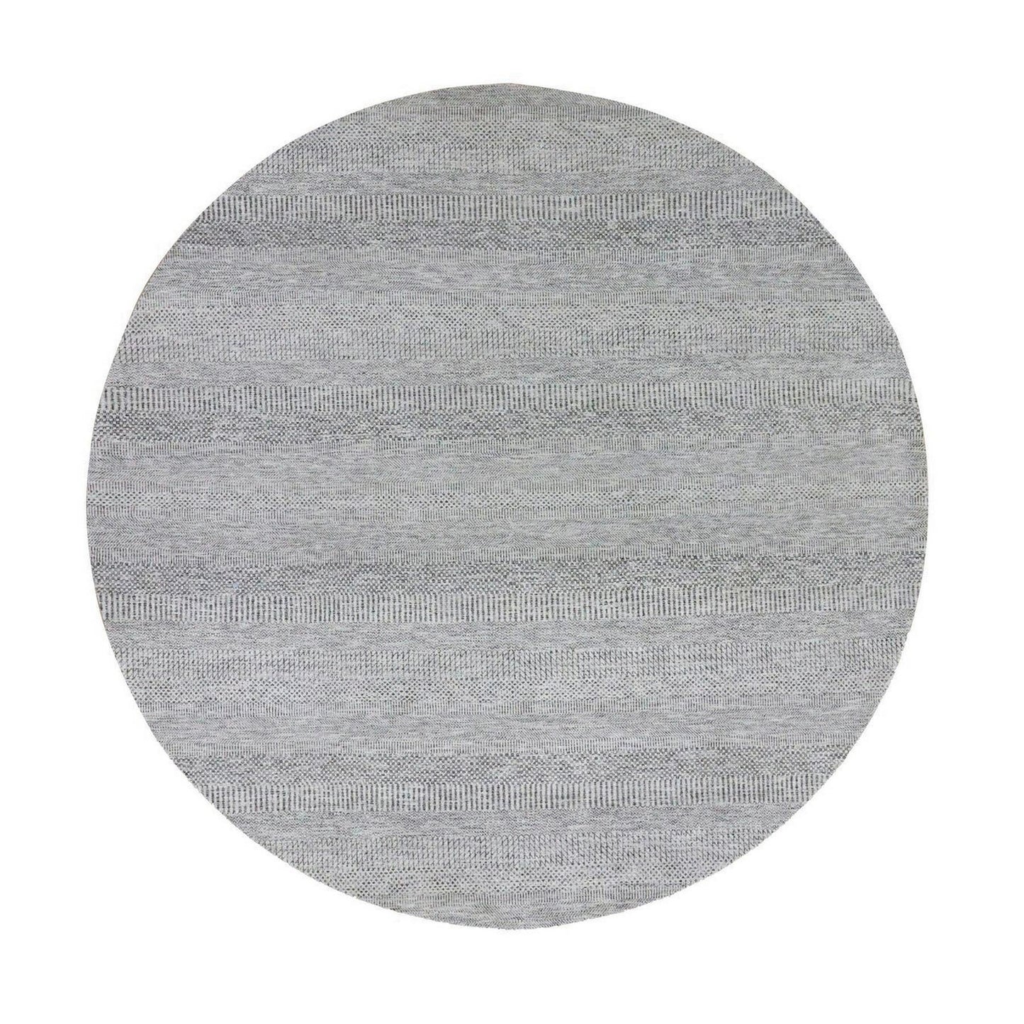 Rug 10'x10' Sea Gray Hand Knotted Round Pure Undyed Wool Grass Design