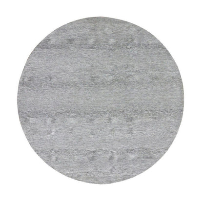 Rug 10'x10' Sea Gray Hand Knotted Round Pure Undyed Wool Grass Design