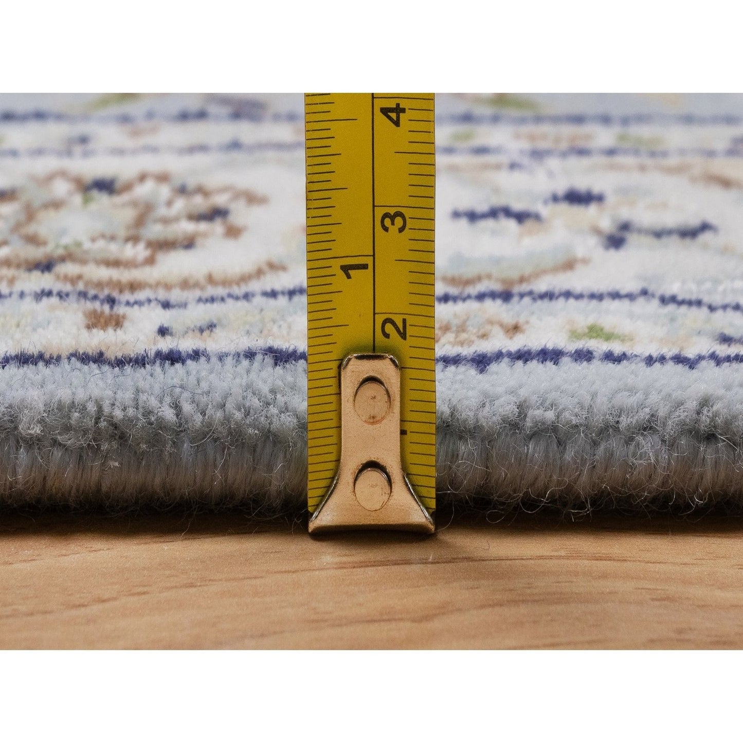 2'7"x16'2" Light Blue Nain 250 KPSI Hand Knotted Wool and Silk Runner Rug