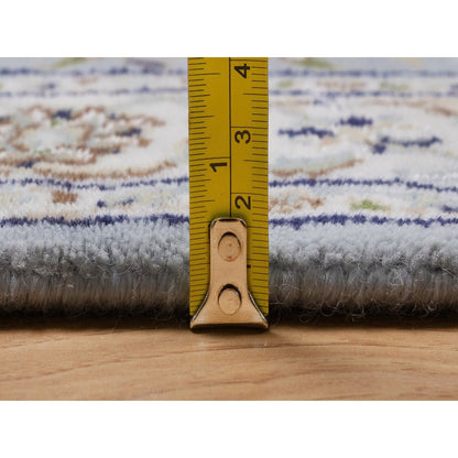 2'7"x16'2" Light Blue Nain 250 KPSI Hand Knotted Wool and Silk Runner Rug