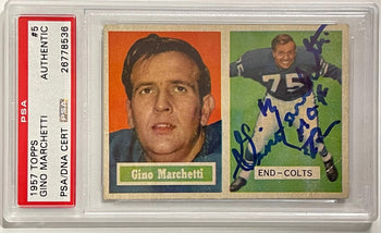 Gino Marchetti Autographed 1957 Topps Card #5 (Psa)