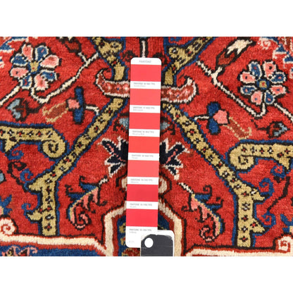 9'8"X13' Red Semi Antique Zoroastrian Heris Clean Hand Knotted Wool Rug