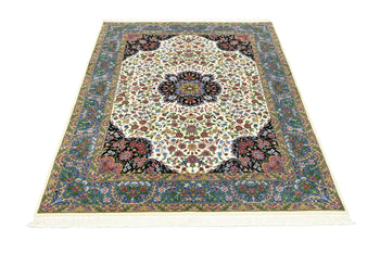 Handmade Kirman Oriental Rug Cream & Blue Floral