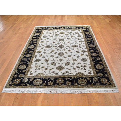 6'X9'3" Round Black Hand Knotted Half Wool & Half Silk Rajasthan Rug