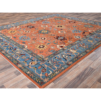 8'2"x9'8" Orange Hand Knotted Rug Peshawar with Heris All Over Design Wool