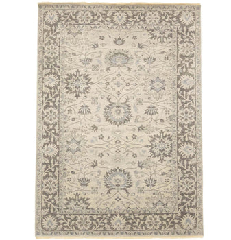 Floral Design Wool Oriental Rug 6x9 ft Muted Ivory Chobi Carpet Foyer Decor