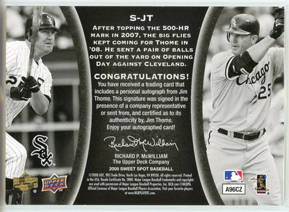 Jim Thome Autographed 2008 Upper Deck Sweet Spot Signatures Card #S-Jt