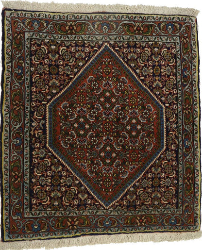 250 Kpsi Navy Orange Floral Square Rug Small