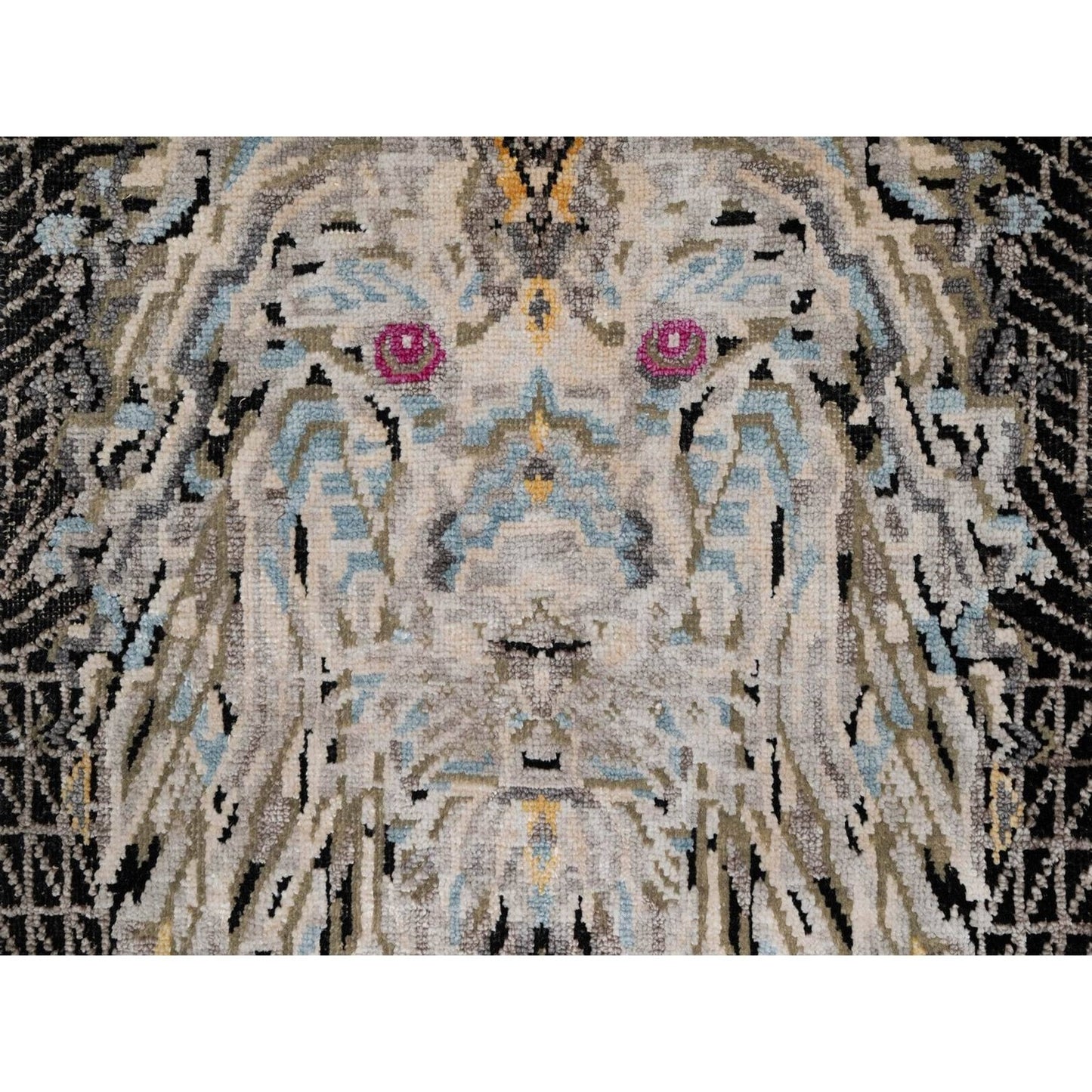 2'X3' Black The Maharaja Lion Novelty Mat Rug Wool And Silk Hand Knotted