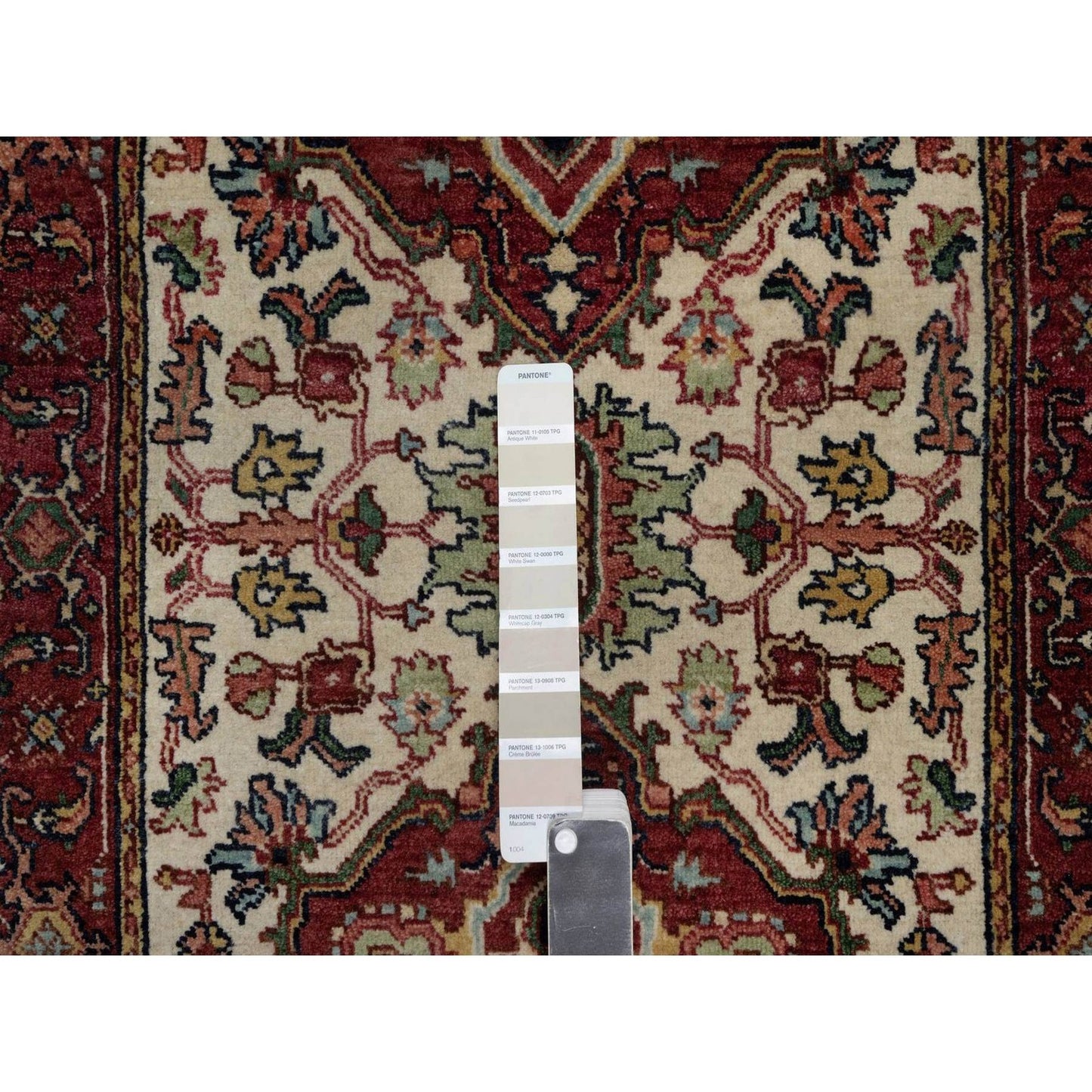 2'5"X10'1" Ivory Wool Rug Antiqued Heris Recreation Hand Knotted Runner