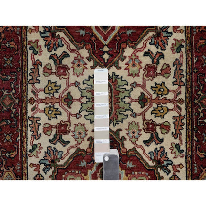 2'5"X10'1" Ivory Wool Rug Antiqued Heris Recreation Hand Knotted Runner