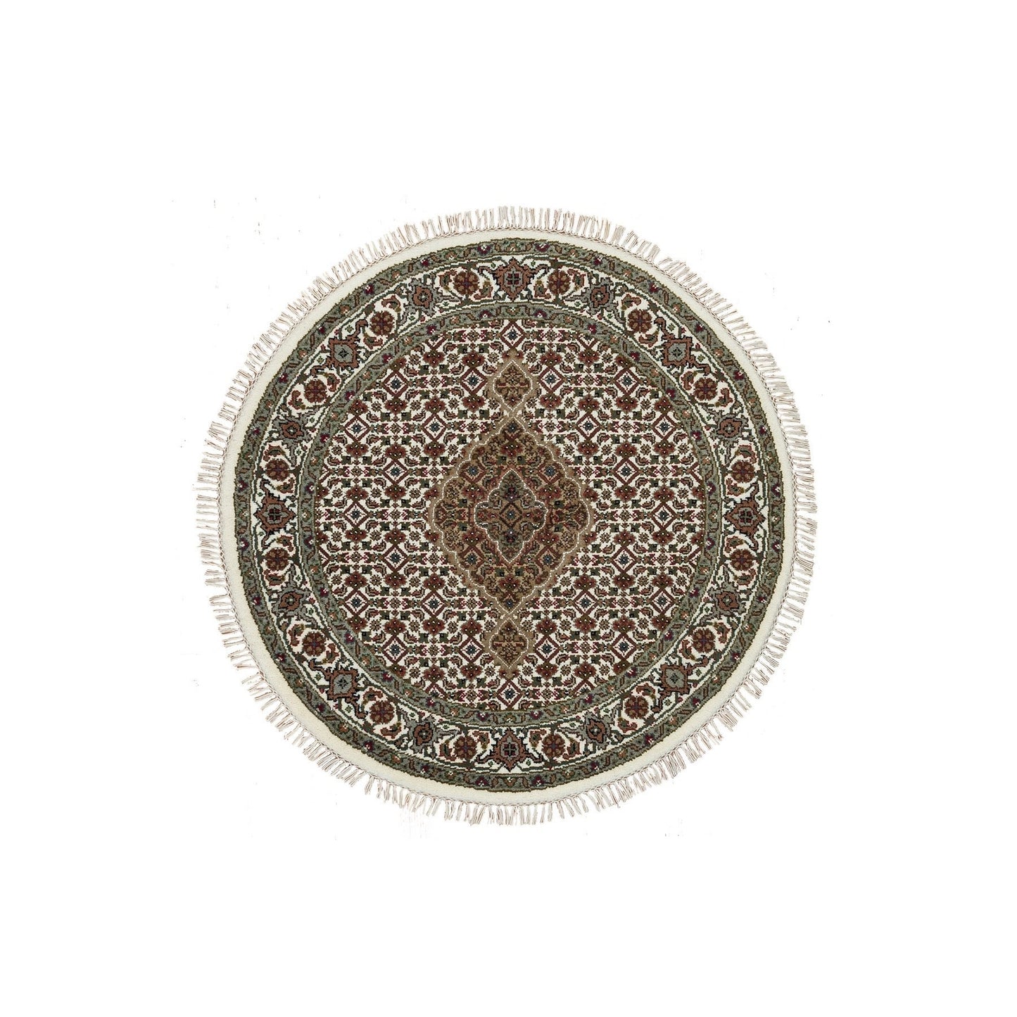 3'4"X3'4" White Wool Hand Knotted Mahi Fish Medallion Kpsi Round Rug