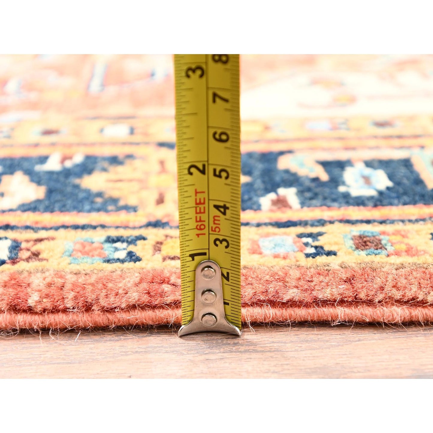 3'X5' Orange Soft Wool Rug Peshawar With Seeripe Heris Design Hand Knotted