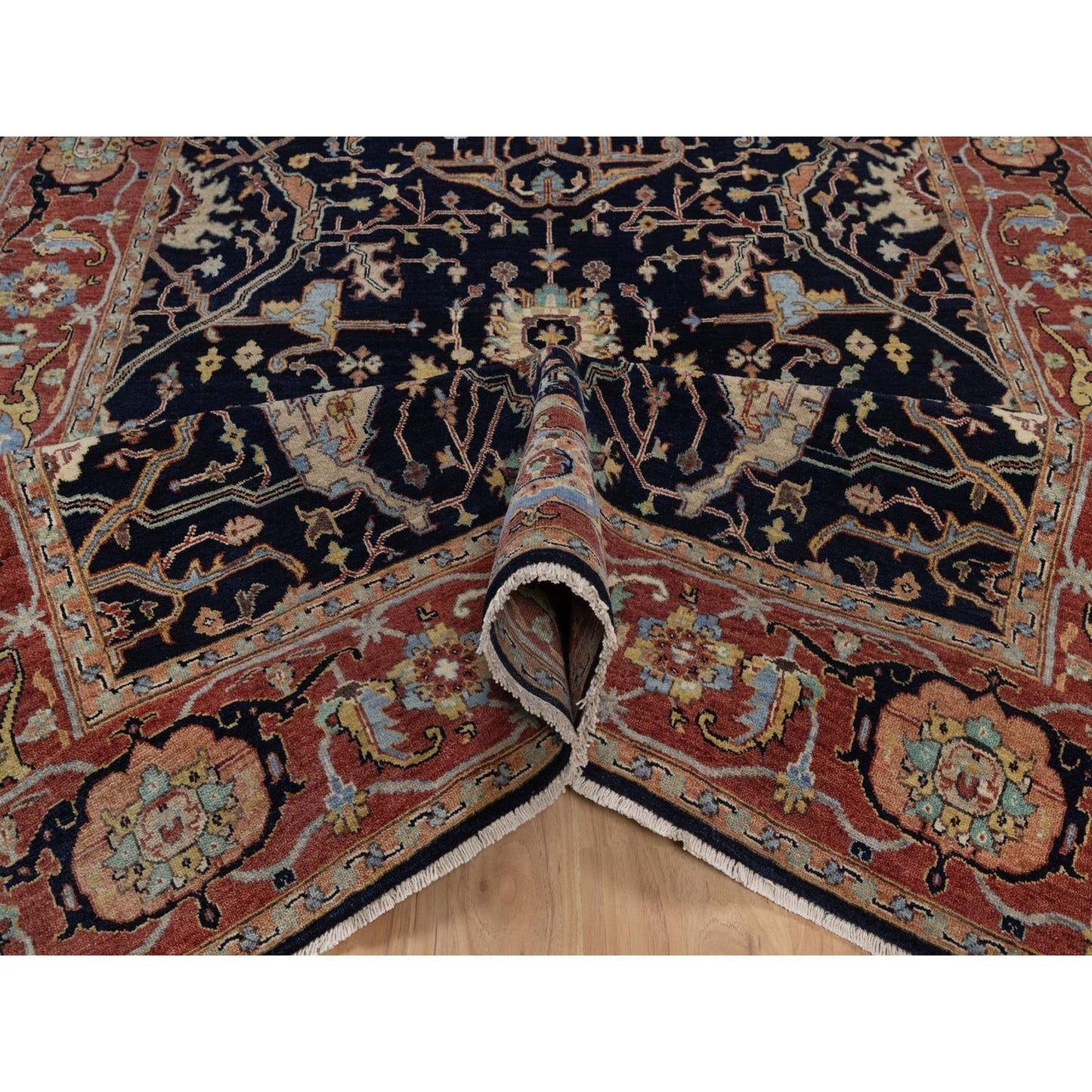6'X9'3" Blue Antiqued Fine Heris Re-Creation Rug Hand Knotted Soft Wool