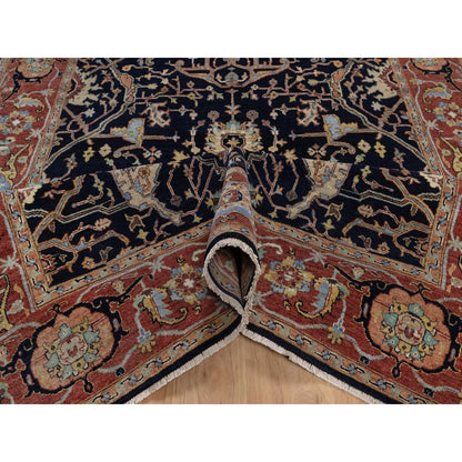 6'X9'3" Blue Antiqued Fine Heris Re-Creation Rug Hand Knotted Soft Wool