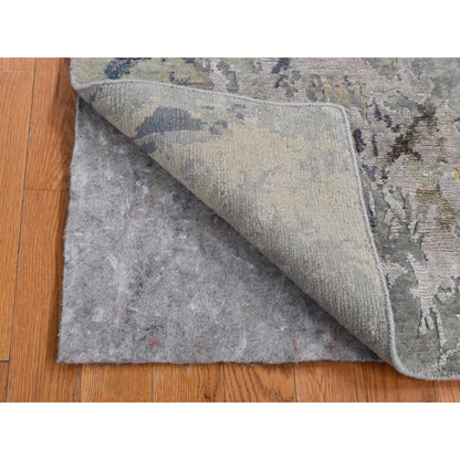 3'X5' Battleship Gray Abstract Design Wool And Silk Hand Knotted Rug
