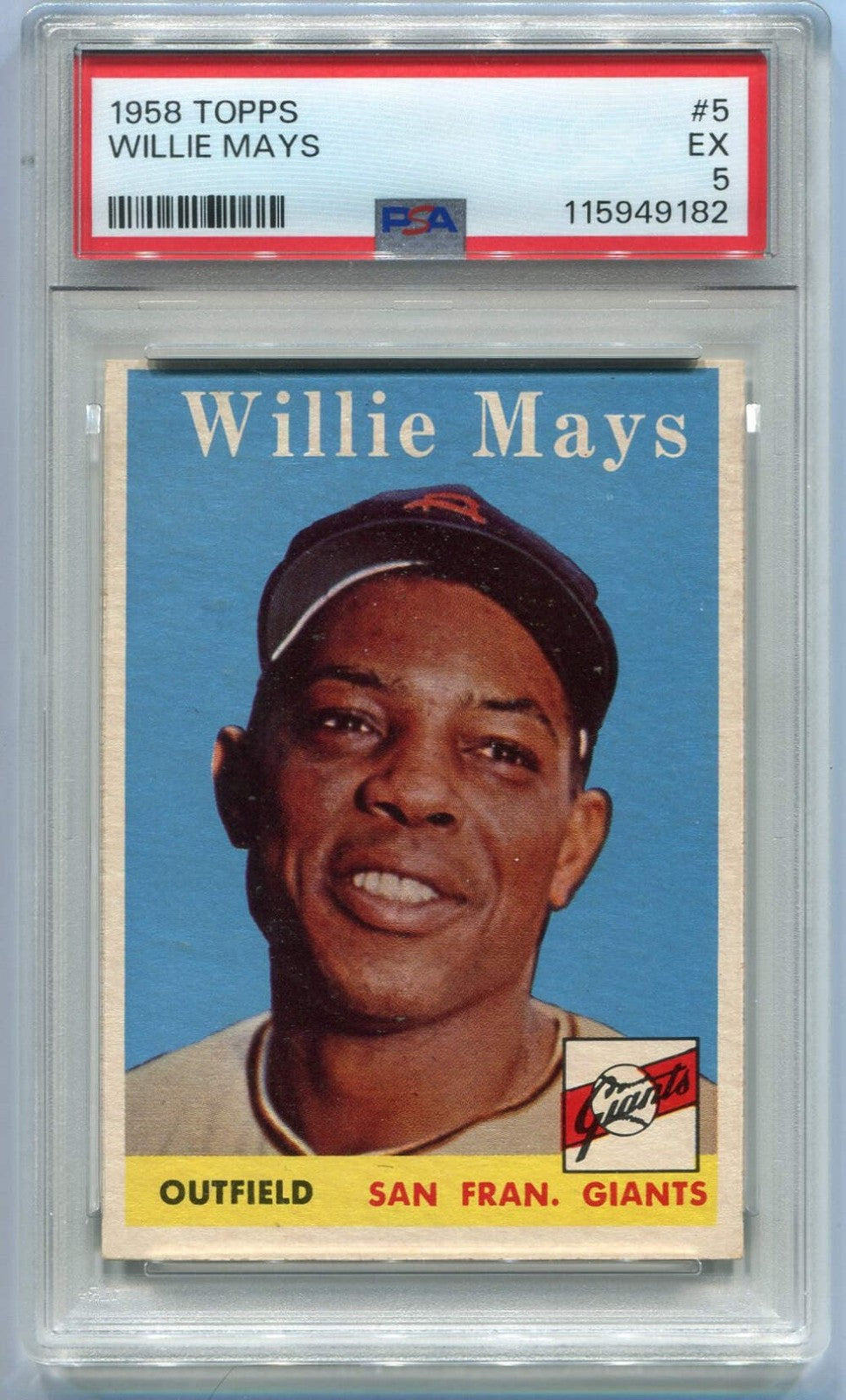 Willie Mays 1958 Topps Card #5 Psa Graded 5