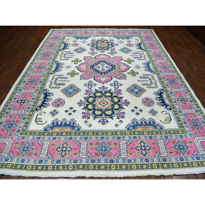 8'10"X11'6" Colorful Ivory Fusion Kazak Natural Wool Hand Knotted Rug