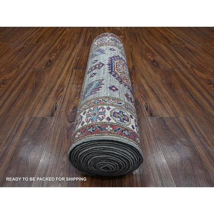 2'8"X20'10" Battleship Gray Hand Knotted Super Kazak Wool Xl Runner Rug