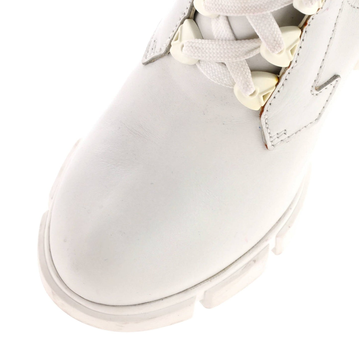 Prada Women'S Heeled Lug Sole Combat Boots Leather And Neoprene