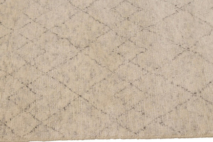 Hand-Knotted Beige Geometric Moroccan Rug Plush