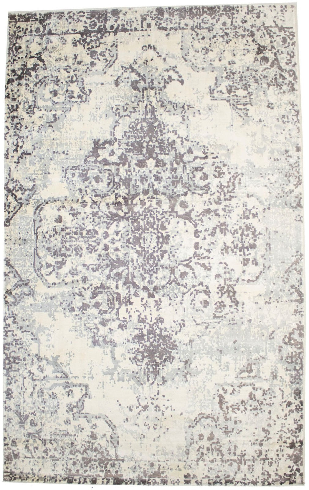 Distressed Brown & Cream Floral 5X8 Muted Hand-Loomed Modern Rug Wool Carpet