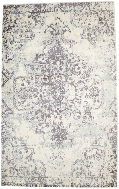 Distressed Brown & Cream Floral 5X8 Muted Hand-Loomed Modern Rug Wool Carpet