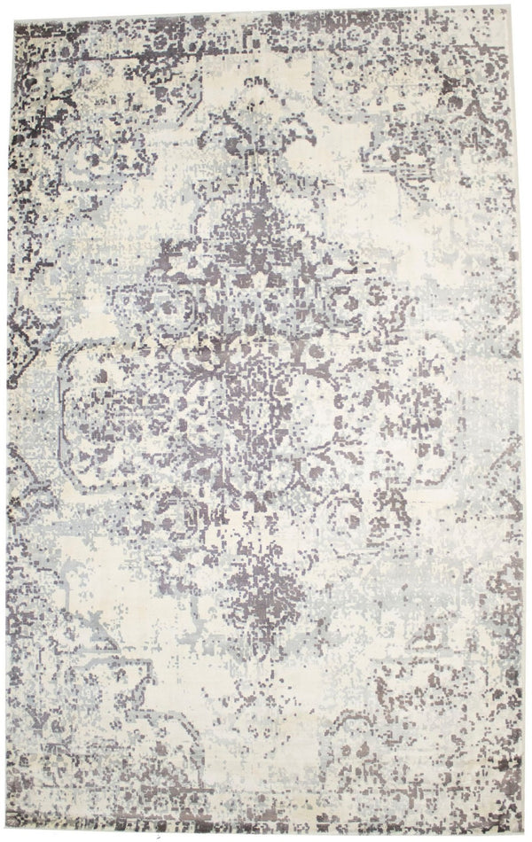 Distressed Brown & Cream Floral 5X8 Muted Hand-Loomed Modern Rug Wool Carpet