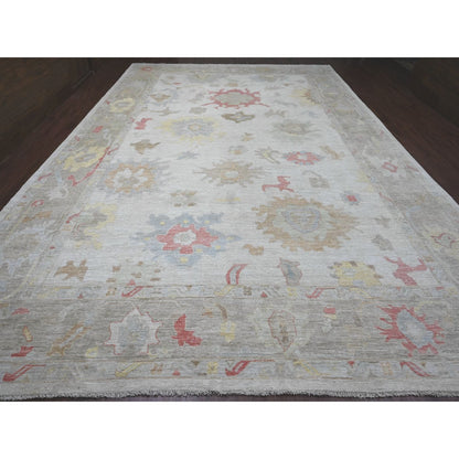 12'X17'4" White Angora Oushak Leaf Design Hand Knotted Wool Oversized Rug