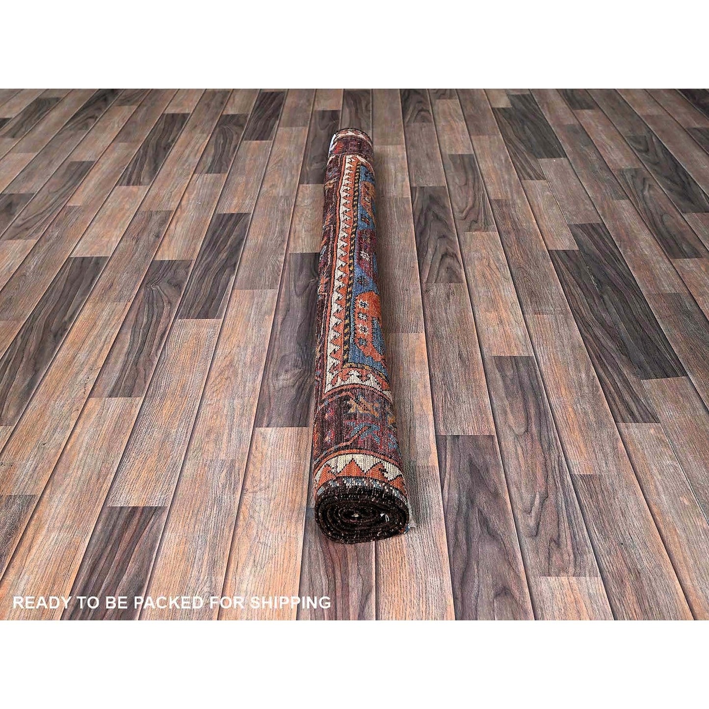 4'5"X5'10" Blue Afghan Caucasian Design Revival Hand Knotted Soft Wool Rug