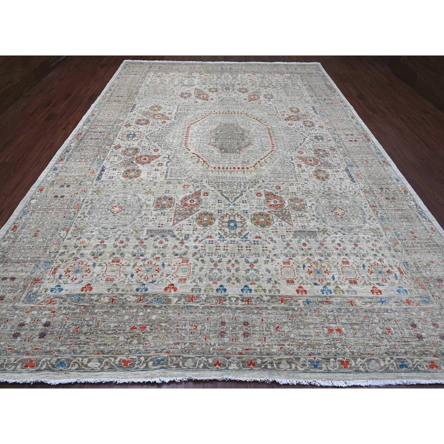 10'X14'1" Gray 14Th Century Mamluk Dynasty Pattern Wool Hand Knotted Rug