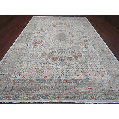 10'X14'1" Gray 14Th Century Mamluk Dynasty Pattern Wool Hand Knotted Rug