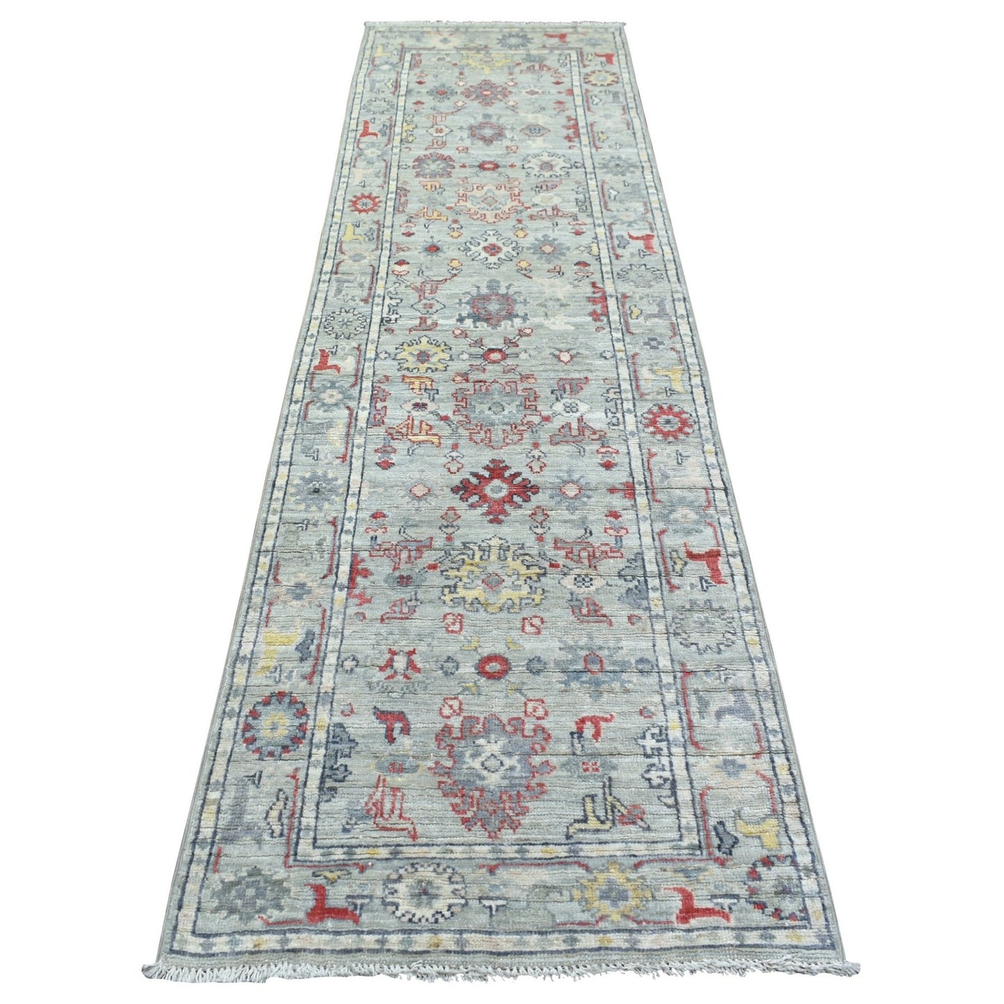 2'7"X9'5" Light Gray Angora Oushak Hand Knotted Afghan Wool Runner Rug