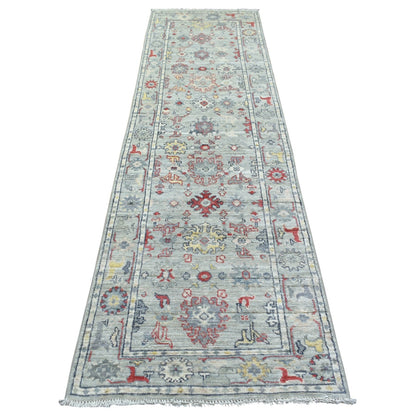 2'7"X9'5" Light Gray Angora Oushak Hand Knotted Afghan Wool Runner Rug