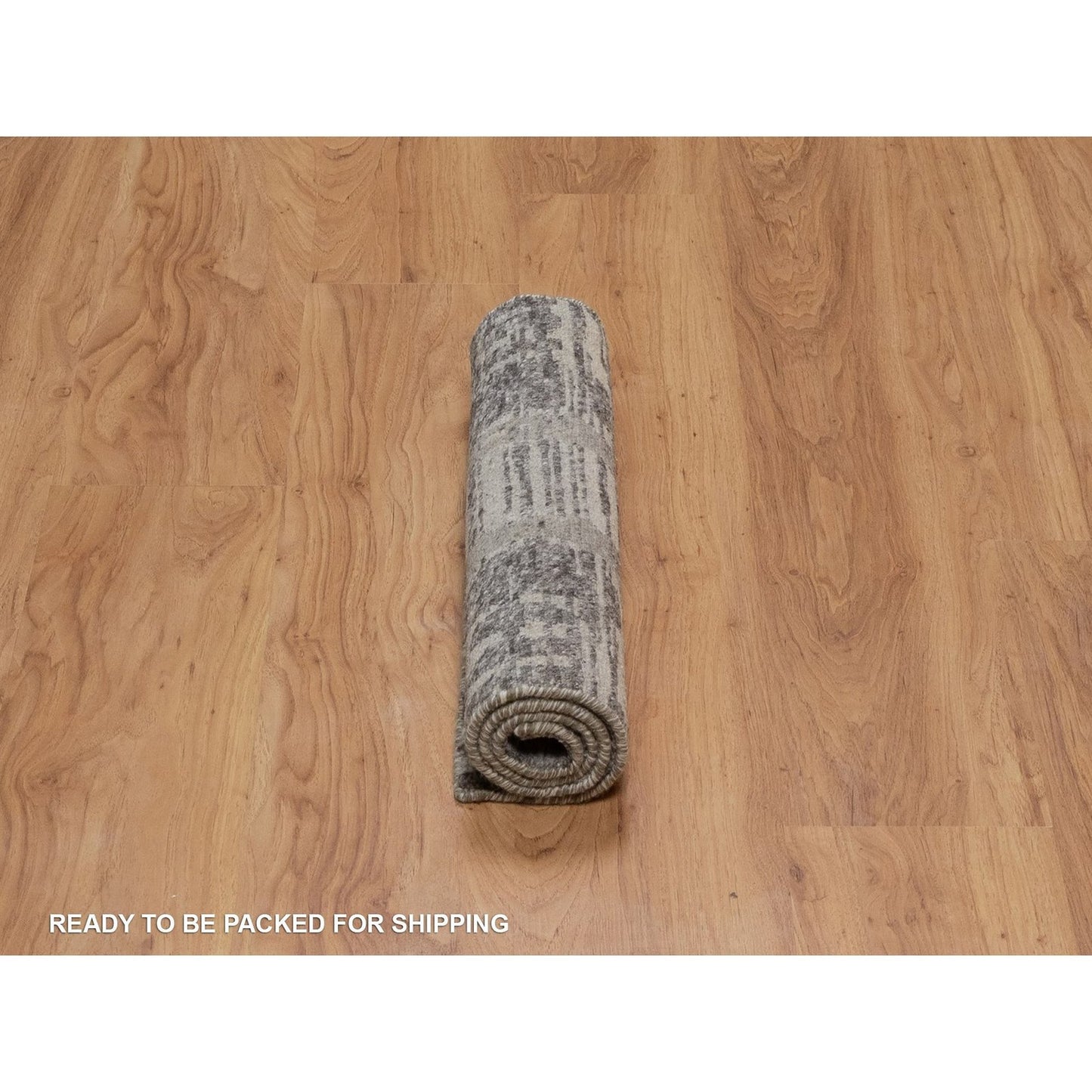 2'X3'1" Gray Modern Mat Rug Criss Cross Erased Design Hand Knotted Wool