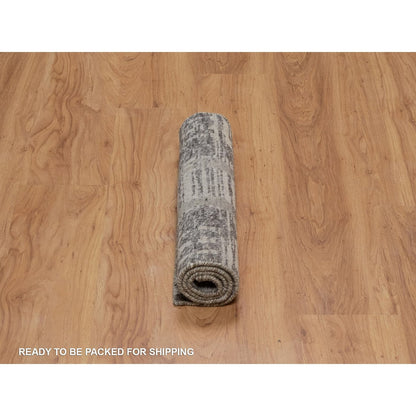 2'X3'1" Gray Modern Mat Rug Criss Cross Erased Design Hand Knotted Wool