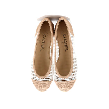 Chanel Women'S Cc Cap Toe Ballerina Flats Crochet Raffia