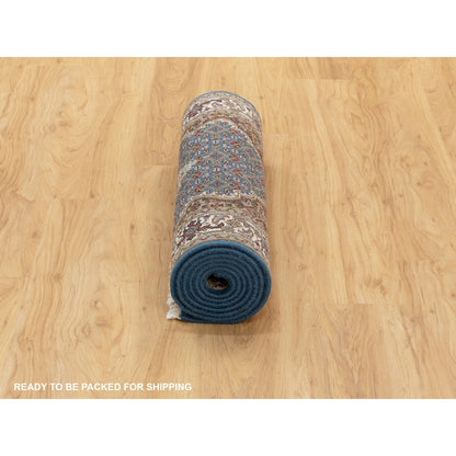 2'7"X8'7" Blue Fish Design Tebraz Mahi Wool And Silk Oriental Runner Rug