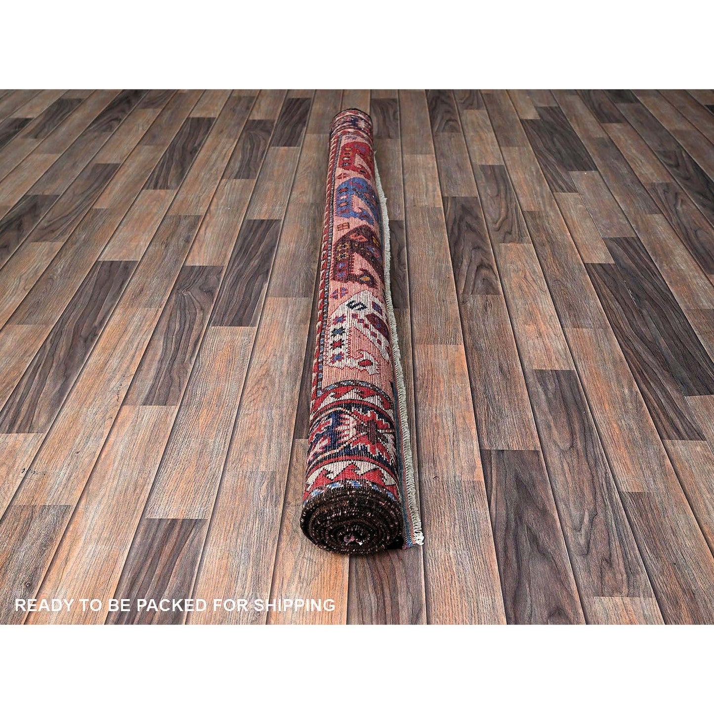 5'1"X7'3" Peach Color Caucasian Design Revival Soft Wool Hand Knotted Rug