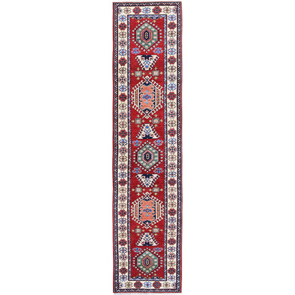 2'9"X12'10" Chili Red Kazak Hand Knotted Soft Wool Runner Oriental Rug